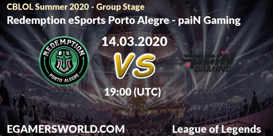 Redemption eSports Porto Alegre vs paiN Gaming: Betting TIp, Match Prediction. 14.03.20. LoL, CBLOL Summer 2020 - Group Stage