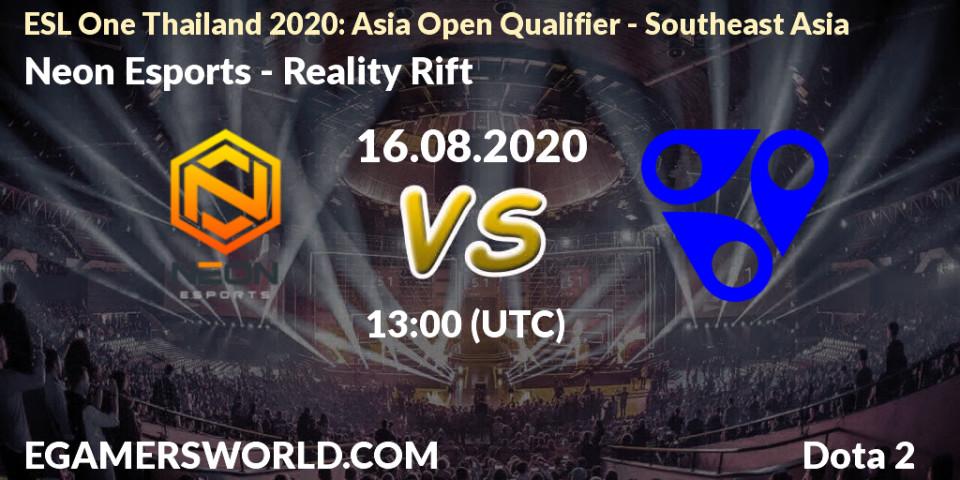 Neon Esports vs Reality Rift: Betting TIp, Match Prediction. 16.08.20. Dota 2, ESL One Thailand 2020: Asia Open Qualifier - Southeast Asia