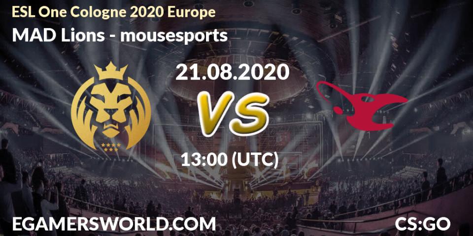 MAD Lions vs mousesports: Betting TIp, Match Prediction. 21.08.2020 at 13:00. Counter-Strike (CS2), ESL One Cologne 2020 Europe