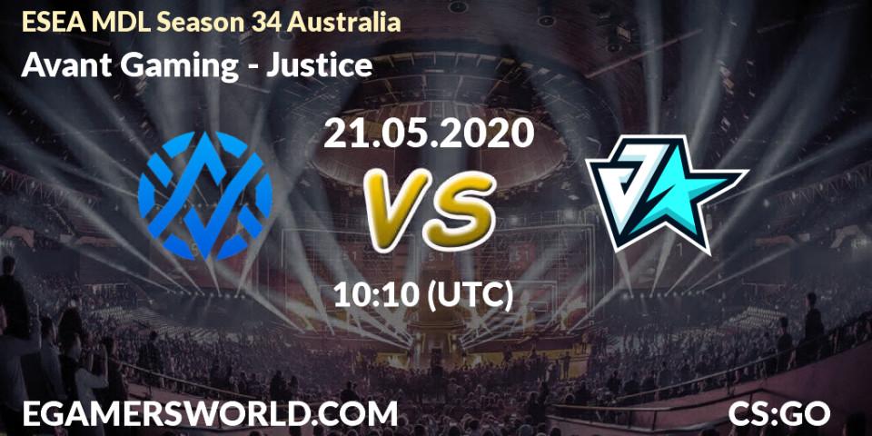 Avant Gaming vs Justice: Betting TIp, Match Prediction. 21.05.20. CS2 (CS:GO), ESEA MDL Season 34 Australia