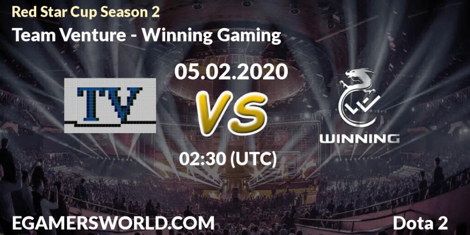 Team Venture vs Winning Gaming: Betting TIp, Match Prediction. 05.02.2020 at 02:45. Dota 2, Red Star Cup Season 3