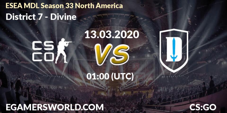 District 7 vs Divine: Betting TIp, Match Prediction. 13.03.2020 at 01:10. Counter-Strike (CS2), ESEA MDL Season 33 North America
