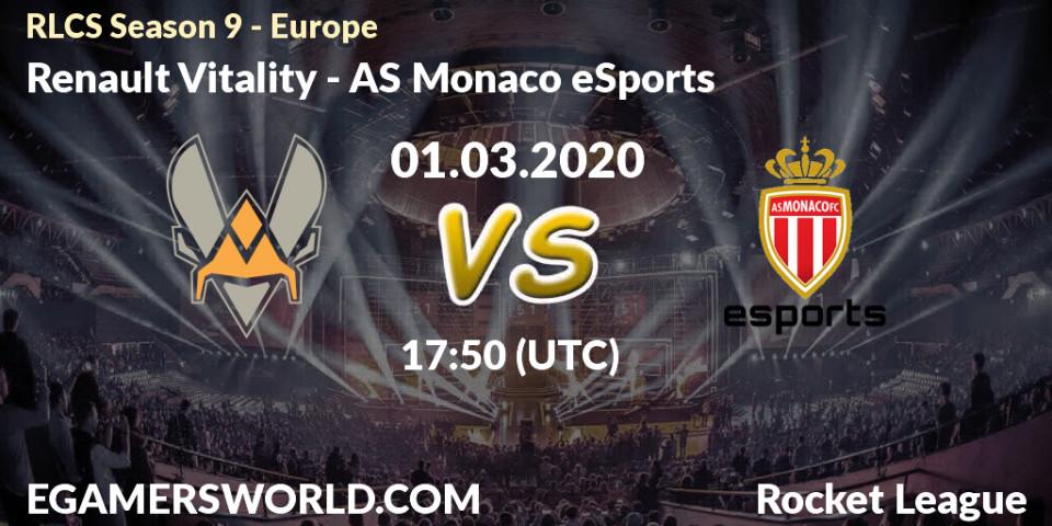 Renault Vitality vs AS Monaco eSports: Betting TIp, Match Prediction. 01.03.20. Rocket League, RLCS Season 9 - Europe