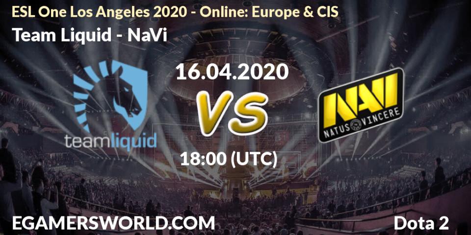 Team Liquid vs NaVi: Betting TIp, Match Prediction. 16.04.20. Dota 2, ESL One Los Angeles 2020 - Online: Europe & CIS