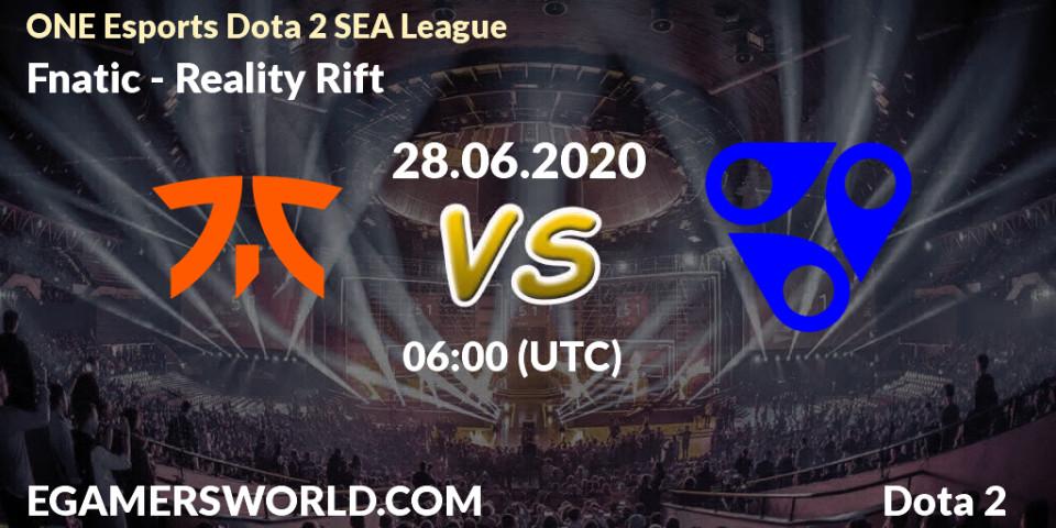 Fnatic vs Reality Rift: Betting TIp, Match Prediction. 28.06.2020 at 06:03. Dota 2, ONE Esports Dota 2 SEA League