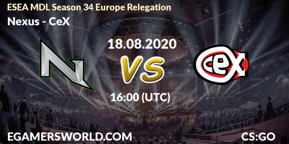 Nexus vs CeX: Betting TIp, Match Prediction. 18.08.20. CS2 (CS:GO), ESEA MDL Season 34 Europe Relegation