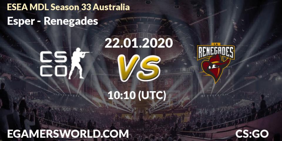 Esper vs Renegades: Betting TIp, Match Prediction. 24.02.20. CS2 (CS:GO), ESEA MDL Season 33 Australia
