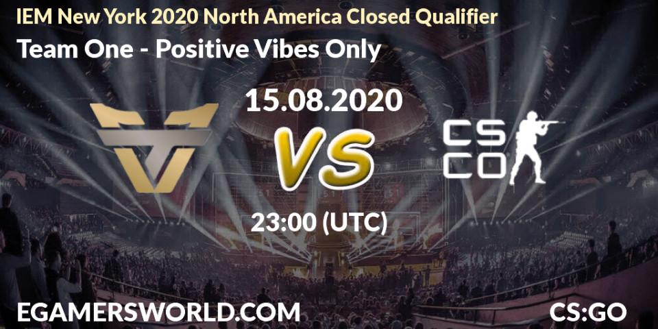 Team One vs Positive Vibes Only: Betting TIp, Match Prediction. 15.08.2020 at 23:00. Counter-Strike (CS2), IEM New York 2020 North America Closed Qualifier