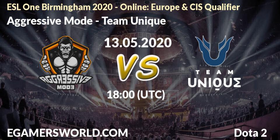Aggressive Mode vs Team Unique: Betting TIp, Match Prediction. 13.05.2020 at 18:47. Dota 2, ESL One Birmingham 2020 - Online: Europe & CIS Qualifier
