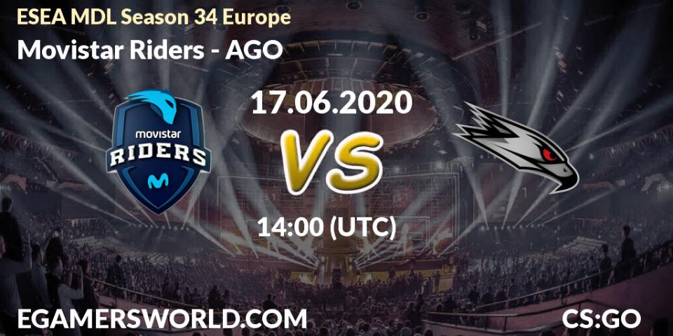 Movistar Riders vs AGO: Betting TIp, Match Prediction. 17.06.2020 at 14:00. Counter-Strike (CS2), ESEA MDL Season 34 Europe