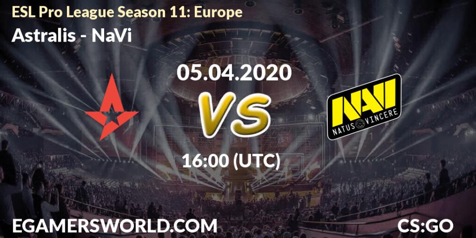 Astralis vs NaVi: Betting TIp, Match Prediction. 05.04.2020 at 16:15. Counter-Strike (CS2), ESL Pro League Season 11: Europe