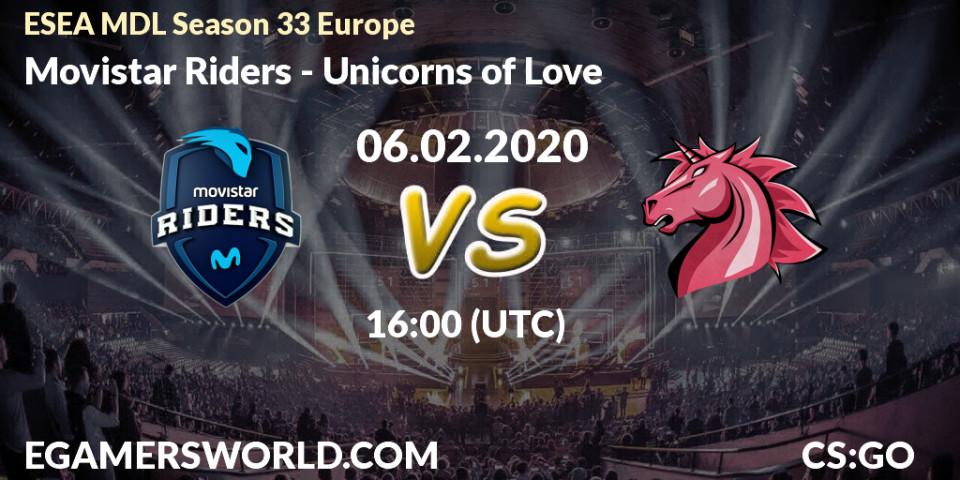 Movistar Riders vs Unicorns of Love: Betting TIp, Match Prediction. 06.02.2020 at 16:00. Counter-Strike (CS2), ESEA MDL Season 33 Europe