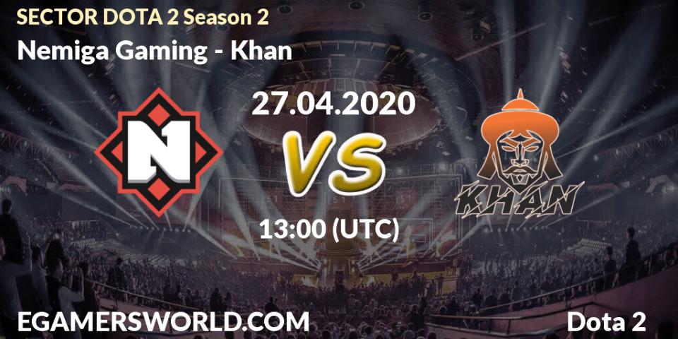 Nemiga Gaming vs Khan: Betting TIp, Match Prediction. 27.04.2020 at 13:10. Dota 2, SECTOR DOTA 2 Season 2