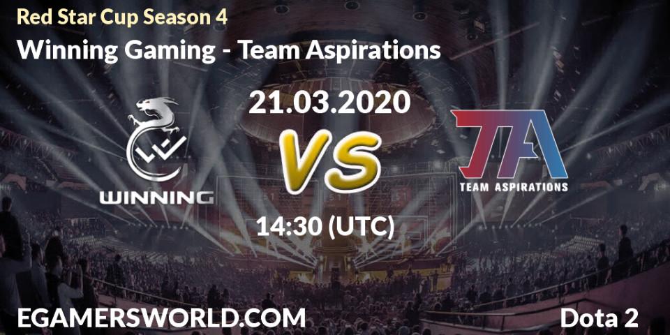 Winning Gaming vs Team Aspirations: Betting TIp, Match Prediction. 21.03.2020 at 13:06. Dota 2, Red Star Cup Season 4