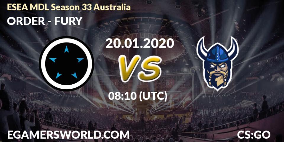 ORDER vs FURY: Betting TIp, Match Prediction. 20.01.20. CS2 (CS:GO), ESEA MDL Season 33 Australia