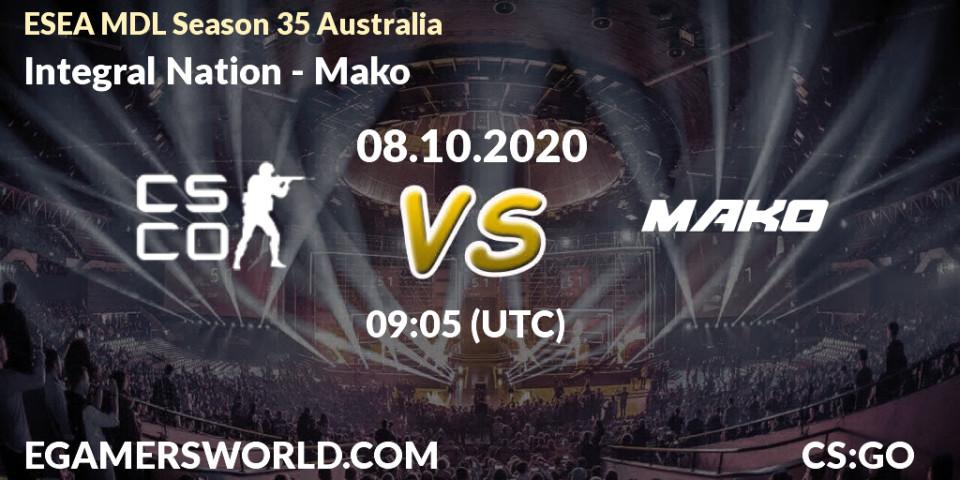 Integral Nation vs Mako: Betting TIp, Match Prediction. 14.10.2020 at 09:05. Counter-Strike (CS2), ESEA MDL Season 35 Australia