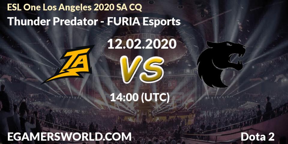 Thunder Predator vs FURIA Esports: Betting TIp, Match Prediction. 12.02.2020 at 14:06. Dota 2, ESL One Los Angeles 2020 SA CQ