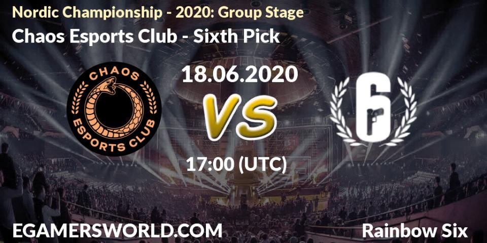 Chaos Esports Club vs Sixth Pick: Betting TIp, Match Prediction. 18.06.2020 at 17:00. Rainbow Six, Nordic Championship - 2020: Group Stage