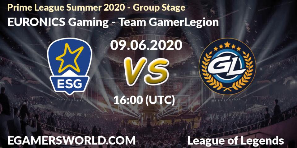 EURONICS Gaming vs Team GamerLegion: Betting TIp, Match Prediction. 09.06.20. LoL, Prime League Summer 2020 - Group Stage