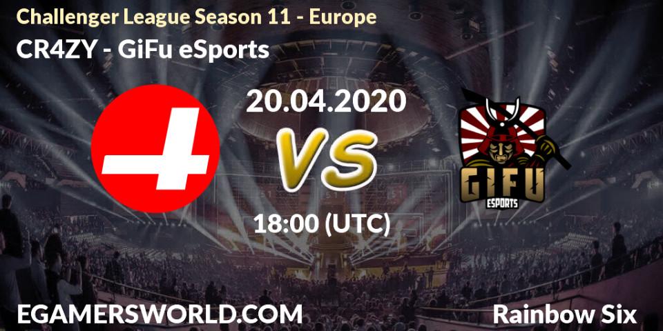 CR4ZY vs GiFu eSports: Betting TIp, Match Prediction. 20.04.2020 at 18:00. Rainbow Six, Challenger League Season 11 - Europe
