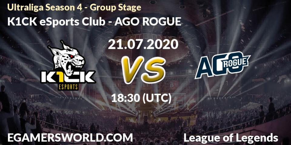 K1CK eSports Club vs AGO ROGUE: Betting TIp, Match Prediction. 21.07.2020 at 18:30. LoL, Ultraliga Season 4 - Group Stage
