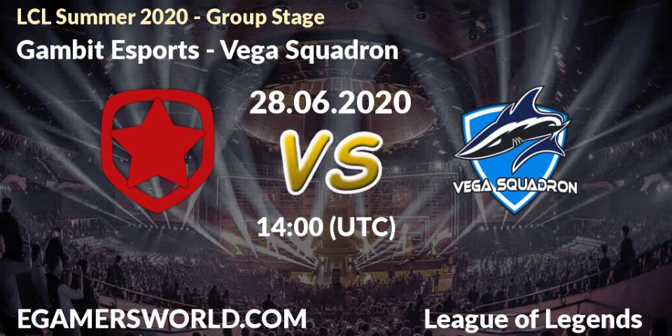 Gambit Esports vs Vega Squadron: Betting TIp, Match Prediction. 28.06.20. LoL, LCL Summer 2020 - Group Stage