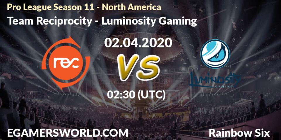 Team Reciprocity vs Luminosity Gaming: Betting TIp, Match Prediction. 02.04.20. Rainbow Six, Pro League Season 11 - North America