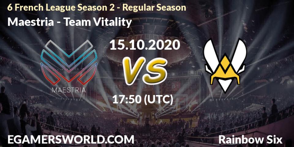 Maestria vs Team Vitality: Betting TIp, Match Prediction. 15.10.2020 at 17:50. Rainbow Six, 6 French League Season 2 