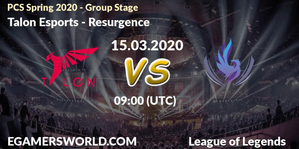 Talon Esports vs Resurgence: Betting TIp, Match Prediction. 15.03.2020 at 11:00. LoL, PCS Spring 2020 - Group Stage
