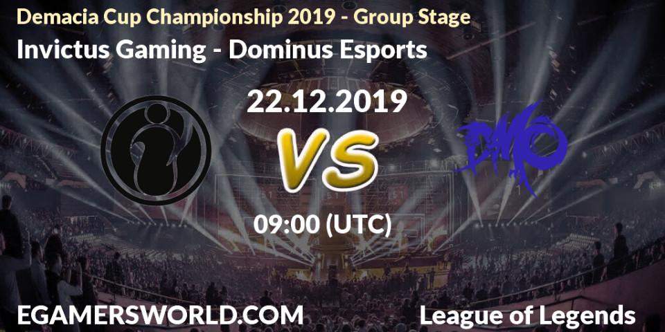 Invictus Gaming vs Dominus Esports: Betting TIp, Match Prediction. 22.12.2019 at 09:00. LoL, Demacia Cup Championship 2019 - Group Stage
