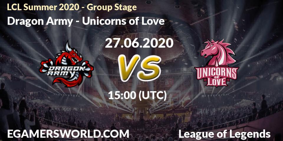 Dragon Army vs Unicorns of Love: Betting TIp, Match Prediction. 27.06.20. LoL, LCL Summer 2020 - Group Stage