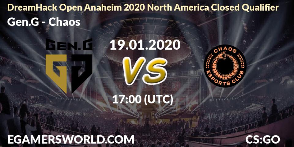 Gen.G vs Chaos: Betting TIp, Match Prediction. 19.01.20. CS2 (CS:GO), DreamHack Open Anaheim 2020 North America Closed Qualifier