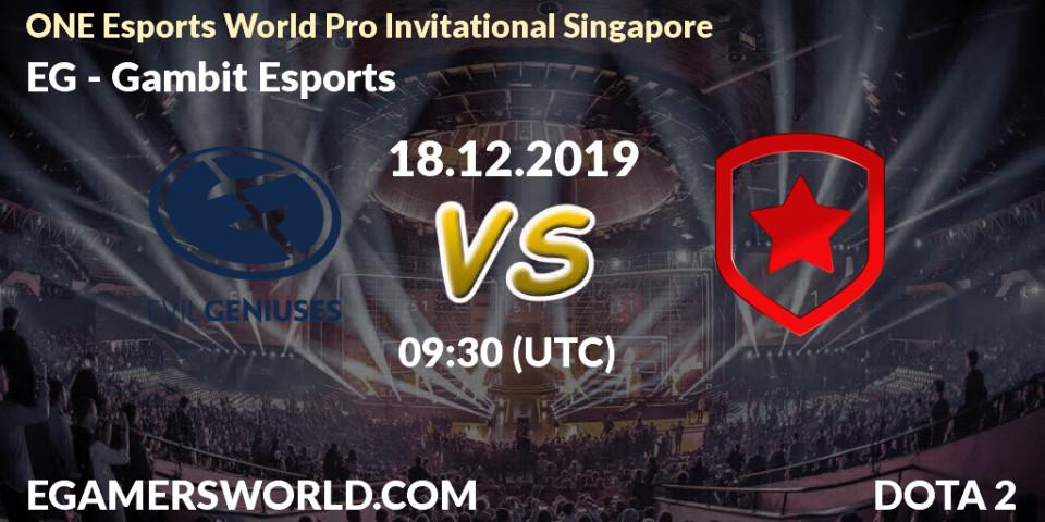 EG vs Gambit Esports: Betting TIp, Match Prediction. 18.12.19. Dota 2, ONE Esports World Pro Invitational Singapore