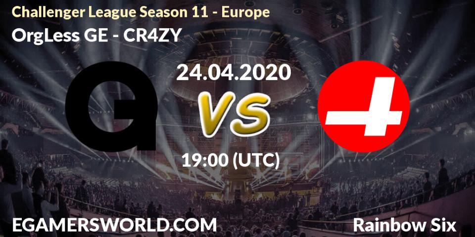OrgLess GE vs CR4ZY: Betting TIp, Match Prediction. 24.04.20. Rainbow Six, Challenger League Season 11 - Europe