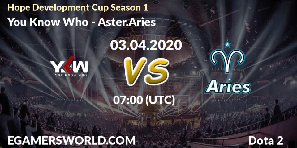 You Know Who vs Aster.Aries: Betting TIp, Match Prediction. 03.04.20. Dota 2, Hope Development Cup Season 1