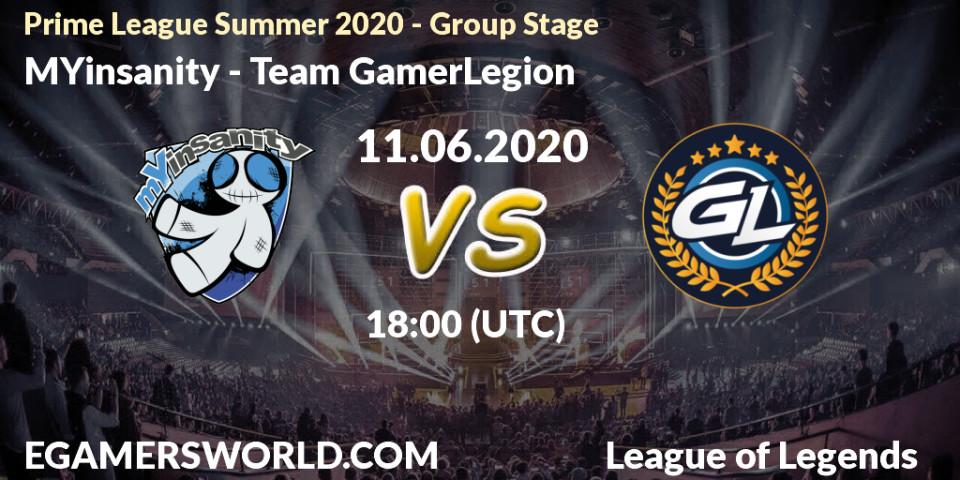 MYinsanity vs Team GamerLegion: Betting TIp, Match Prediction. 11.06.2020 at 18:00. LoL, Prime League Summer 2020 - Group Stage