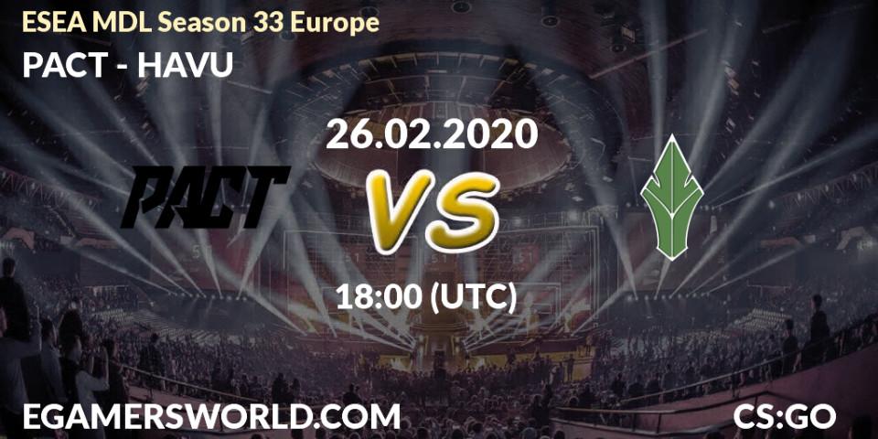 PACT vs HAVU: Betting TIp, Match Prediction. 26.02.20. CS2 (CS:GO), ESEA MDL Season 33 Europe