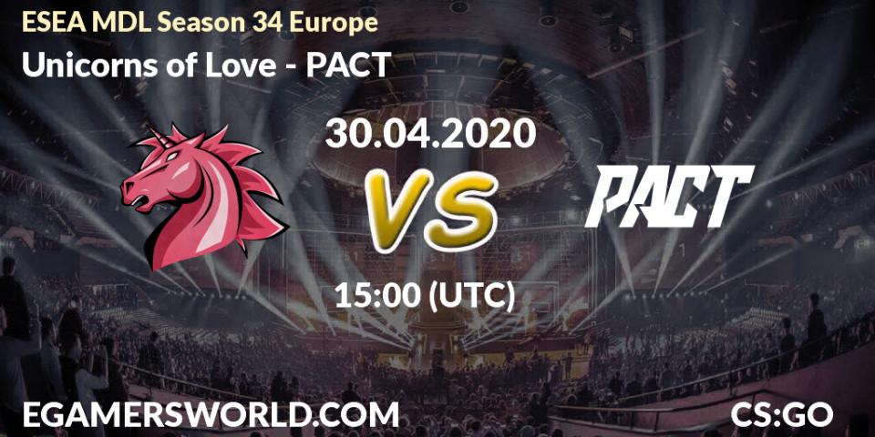 Unicorns of Love vs PACT: Betting TIp, Match Prediction. 30.04.2020 at 15:00. Counter-Strike (CS2), ESEA MDL Season 34 Europe
