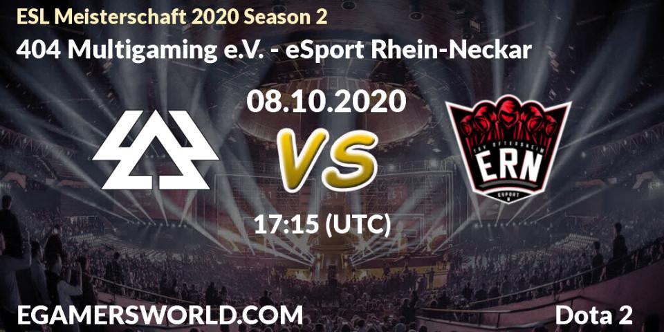 404 Multigaming e.V. vs eSport Rhein-Neckar: Betting TIp, Match Prediction. 08.10.2020 at 17:30. Dota 2, ESL Meisterschaft 2020 Season 2