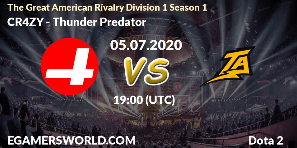 CR4ZY vs Thunder Predator: Betting TIp, Match Prediction. 05.07.2020 at 21:09. Dota 2, The Great American Rivalry Division 1 Season 1