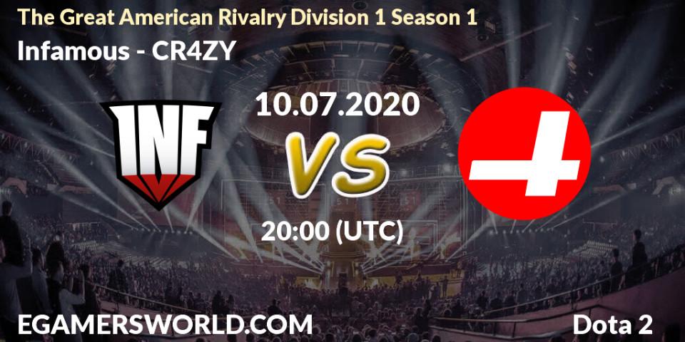 Infamous vs CR4ZY: Betting TIp, Match Prediction. 10.07.2020 at 20:09. Dota 2, The Great American Rivalry Division 1 Season 1