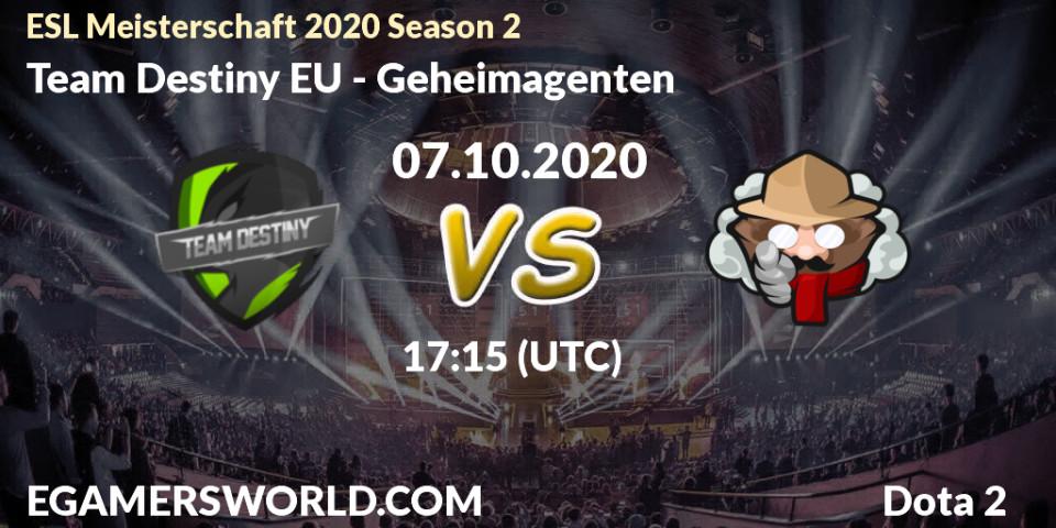 Team Destiny EU vs Geheimagenten: Betting TIp, Match Prediction. 07.10.2020 at 17:14. Dota 2, ESL Meisterschaft 2020 Season 2