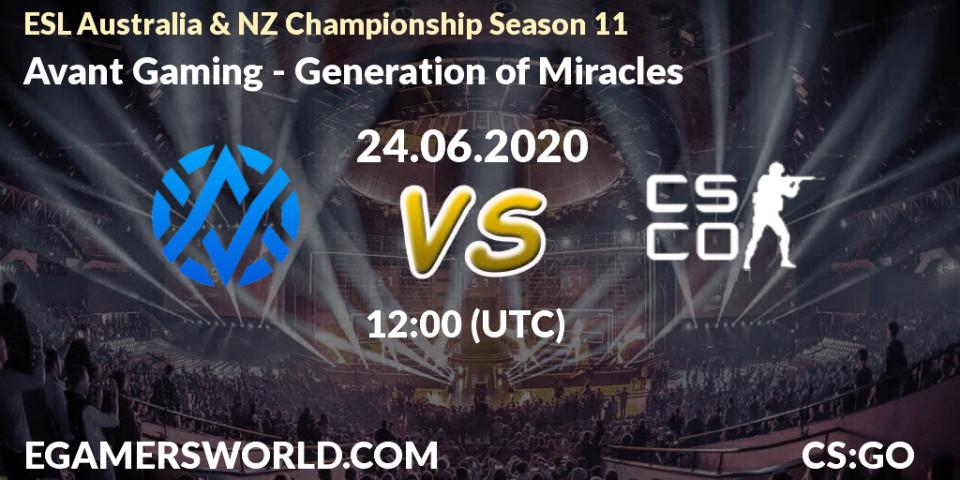 Avant Gaming vs Generation of Miracles: Betting TIp, Match Prediction. 24.06.2020 at 12:00. Counter-Strike (CS2), ESL Australia & NZ Championship Season 11