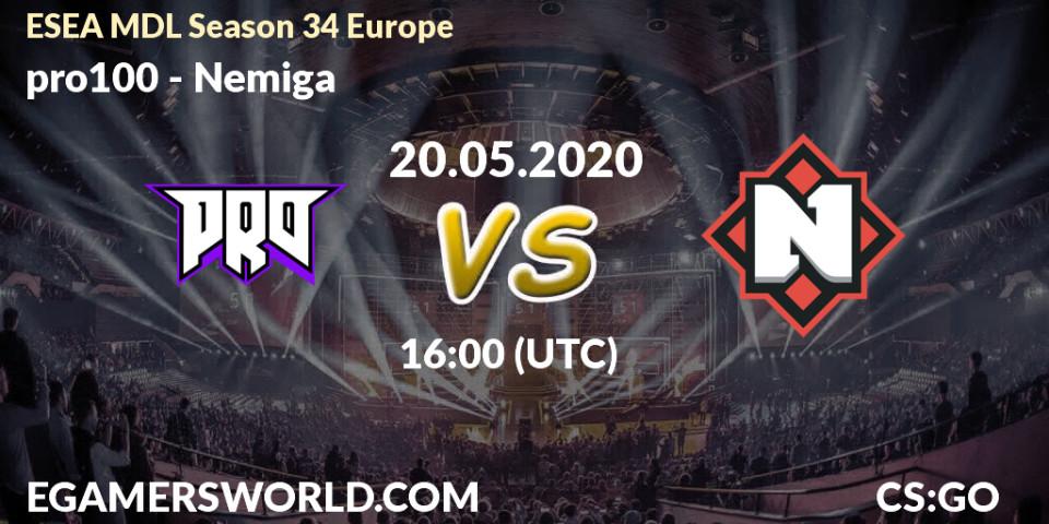 pro100 vs Nemiga: Betting TIp, Match Prediction. 20.05.20. CS2 (CS:GO), ESEA MDL Season 34 Europe