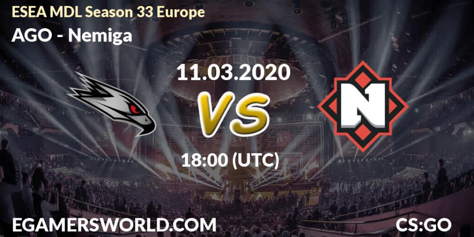AGO vs Nemiga: Betting TIp, Match Prediction. 11.03.20. CS2 (CS:GO), ESEA MDL Season 33 Europe