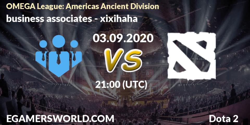 business associates vs xixihaha: Betting TIp, Match Prediction. 04.09.2020 at 23:28. Dota 2, OMEGA League: Americas Ancient Division
