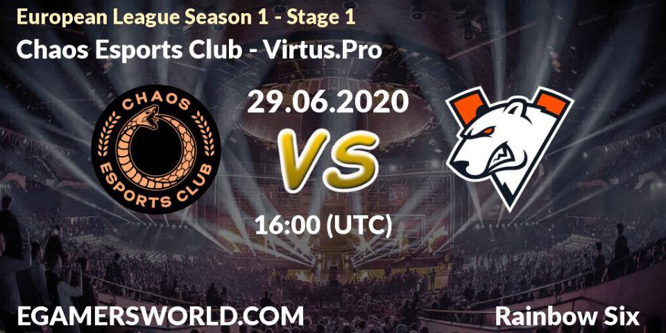 Chaos Esports Club vs Virtus.Pro: Betting TIp, Match Prediction. 29.06.2020 at 16:00. Rainbow Six, European League Season 1 - Stage 1