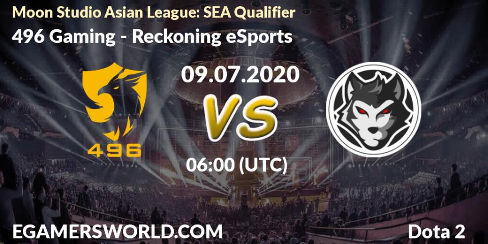 496 Gaming vs Reckoning eSports: Betting TIp, Match Prediction. 09.07.2020 at 06:05. Dota 2, Moon Studio Asian League: SEA Qualifier