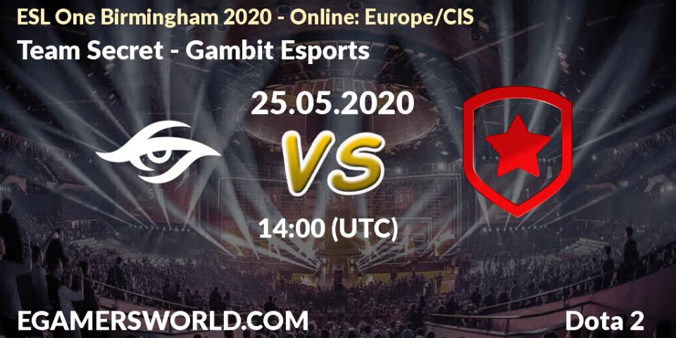 Team Secret vs Gambit Esports: Betting TIp, Match Prediction. 25.05.20. Dota 2, ESL One Birmingham 2020 - Online: Europe/CIS