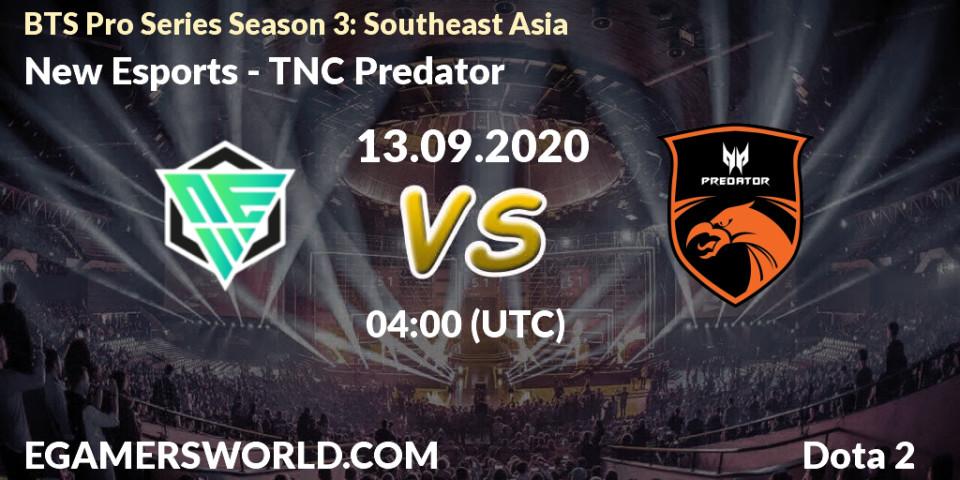 New Esports vs TNC Predator: Betting TIp, Match Prediction. 13.09.2020 at 04:00. Dota 2, BTS Pro Series Season 3: Southeast Asia